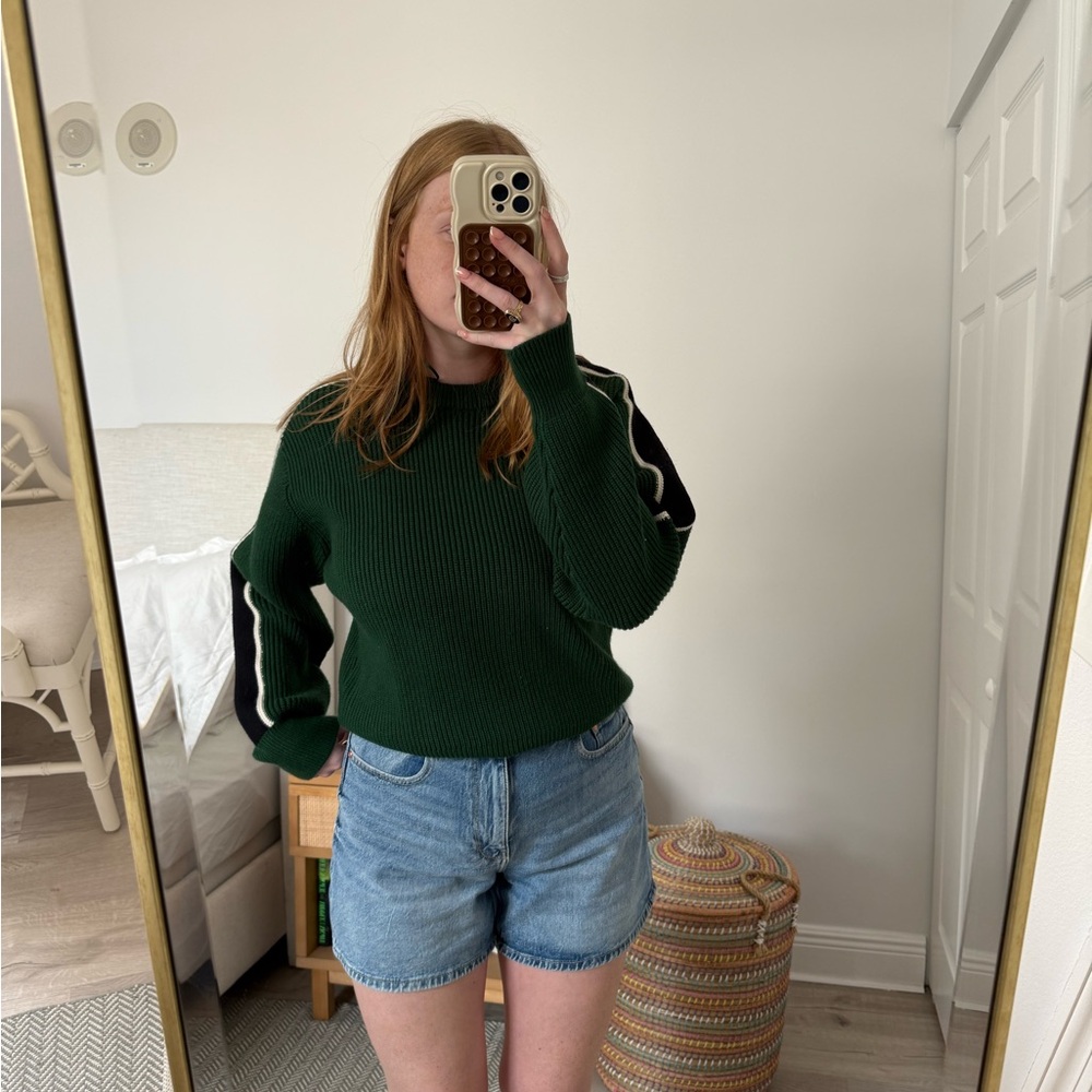 Zara Green Crew Neck Sweater Chunky Knit Oversized